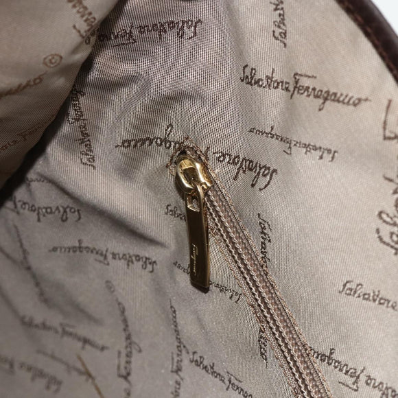 Salvatore Ferragamo Tote Bag Nylon Brown Gold Auth 179217A