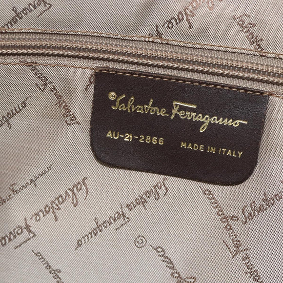 Salvatore Ferragamo Tote Bag Nylon Brown Gold Auth 179217A