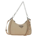 PRADA Shoulder Bag Nylon 2way Beige Silver Auth 179223M-1