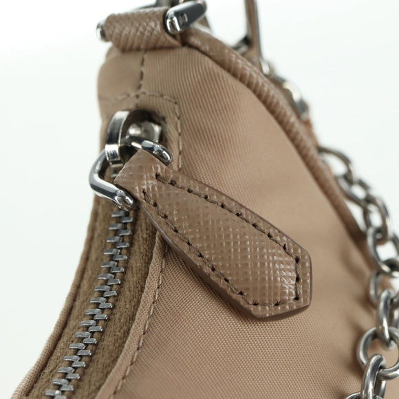 PRADA Shoulder Bag Nylon 2way Beige Silver Auth 179223M