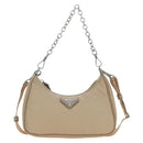 PRADA Shoulder Bag Nylon 2way Beige Silver Auth 179223M-2