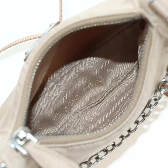 PRADA Shoulder Bag Nylon 2way Beige Silver Auth 179223M