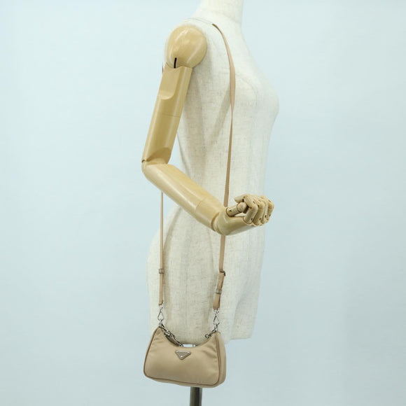 PRADA Shoulder Bag Nylon 2way Beige Silver Auth 179223M