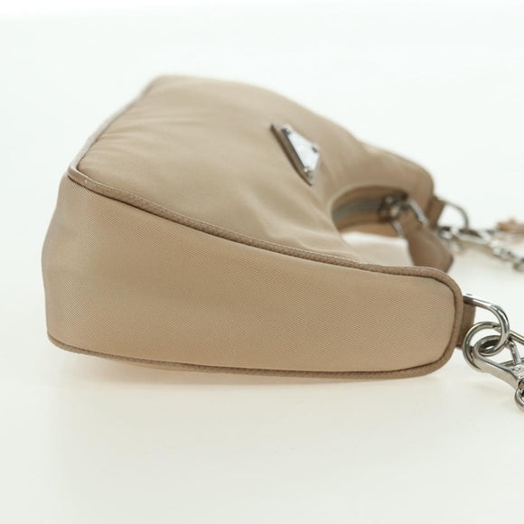PRADA Shoulder Bag Nylon 2way Beige Silver Auth 179223M
