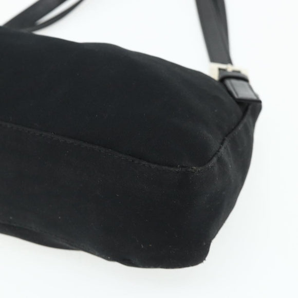 FENDI Mamma Baguette Shoulder Bag Nylon Black Silver Auth 179226