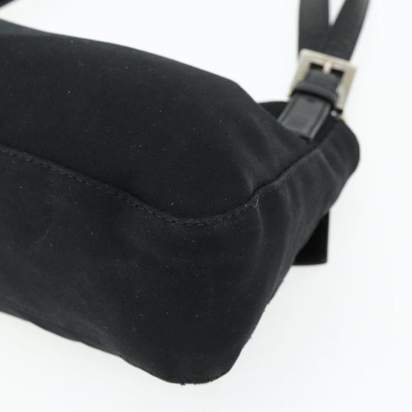 FENDI Mamma Baguette Shoulder Bag Nylon Black Silver Auth 179226