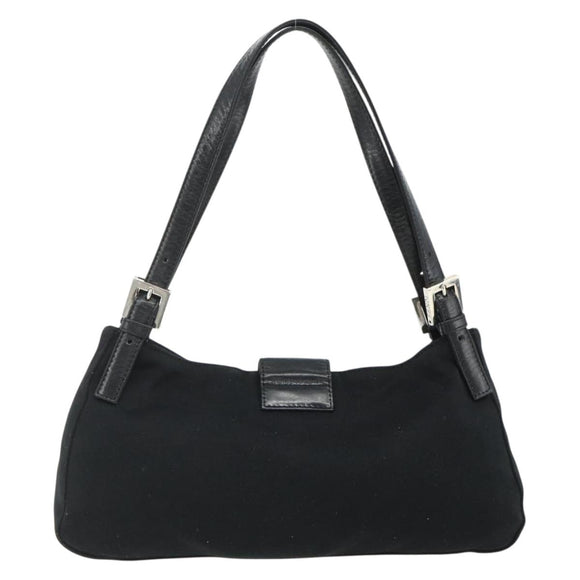 FENDI Mamma Baguette Shoulder Bag Nylon Black Silver Auth 179226
