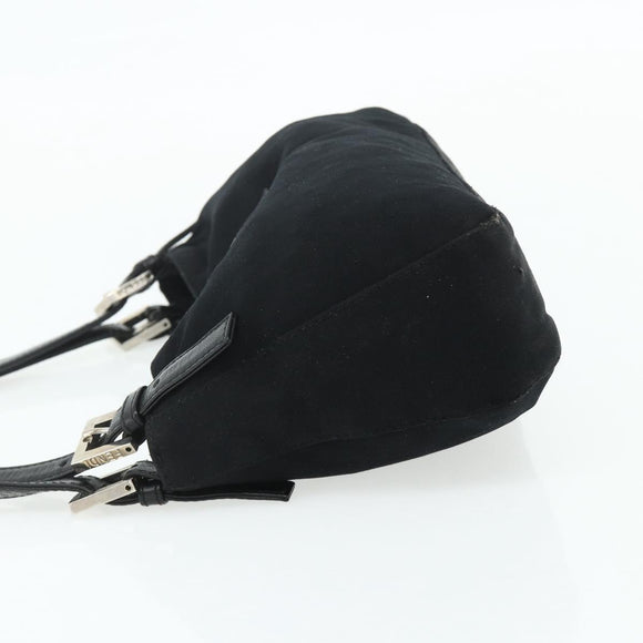 FENDI Mamma Baguette Shoulder Bag Nylon Black Silver Auth 179226