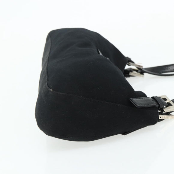 FENDI Mamma Baguette Shoulder Bag Nylon Black Silver Auth 179226