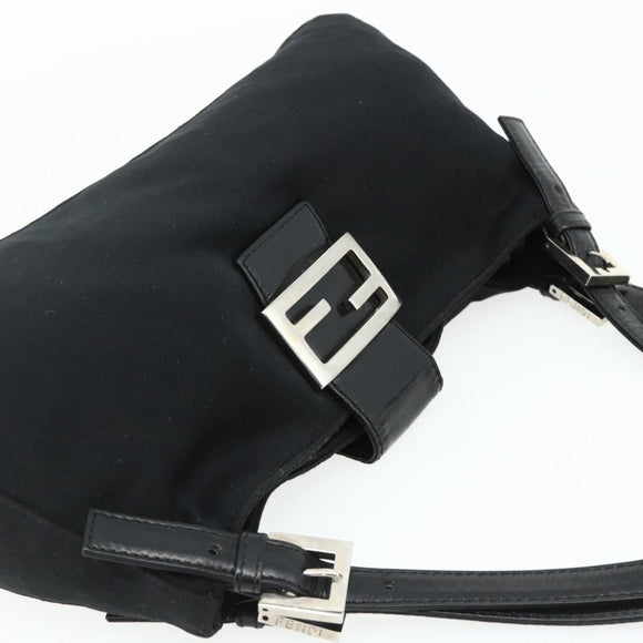 FENDI Mamma Baguette Shoulder Bag Nylon Black Silver Auth 179226