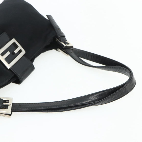 FENDI Mamma Baguette Shoulder Bag Nylon Black Silver Auth 179226