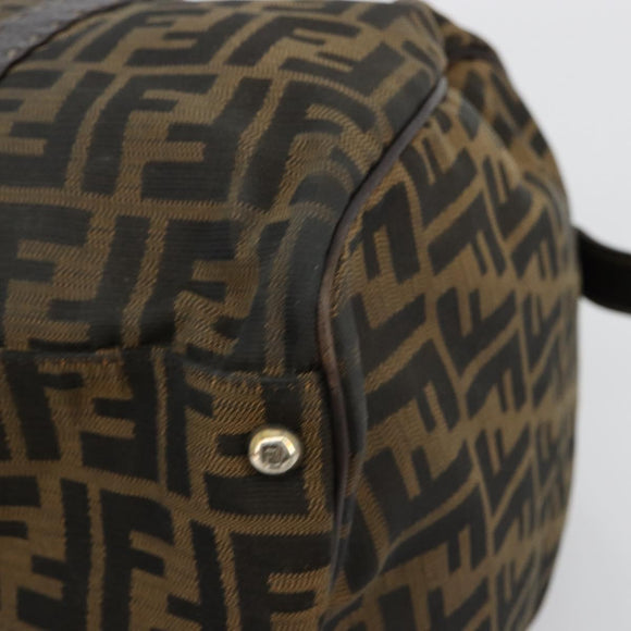 FENDI Zucca Canvas Celeria Boston Bag Black Brown Auth 179230A