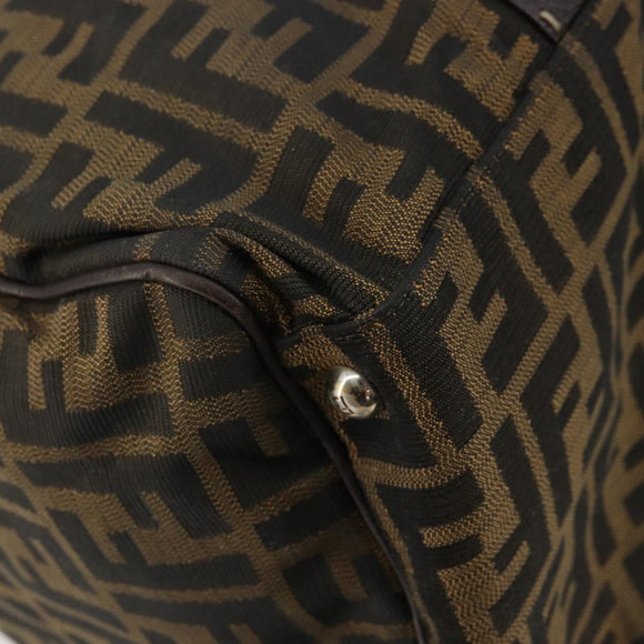 FENDI Zucca Canvas Celeria Boston Bag Black Brown Auth 179230A