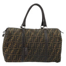 FENDI Zucca Canvas Celeria Boston Bag Black Brown Auth 179230A-13