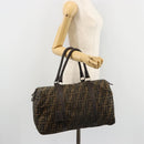 FENDI Zucca Canvas Celeria Boston Bag Black Brown Auth 179230A-23