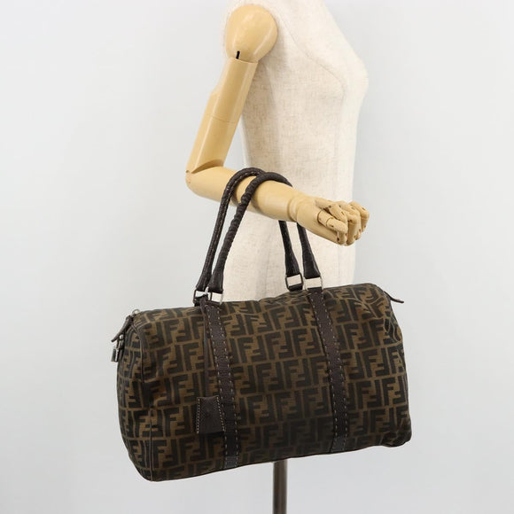 FENDI Zucca Canvas Celeria Boston Bag Black Brown Auth 179230A