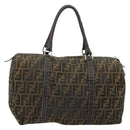 FENDI Zucca Canvas Celeria Boston Bag Black Brown Auth 179230A-2