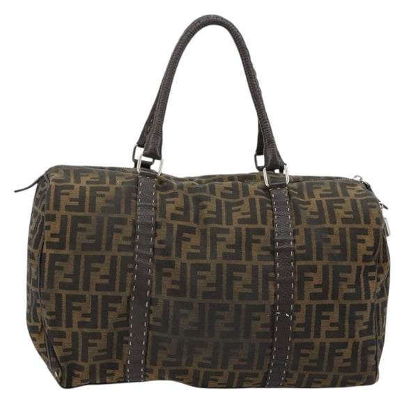FENDI Zucca Canvas Celeria Boston Bag Black Brown Auth 179230A