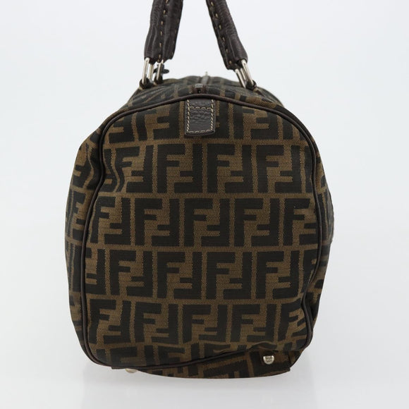 FENDI Zucca Canvas Celeria Boston Bag Black Brown Auth 179230A