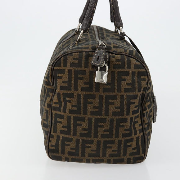FENDI Zucca Canvas Celeria Boston Bag Black Brown Auth 179230A