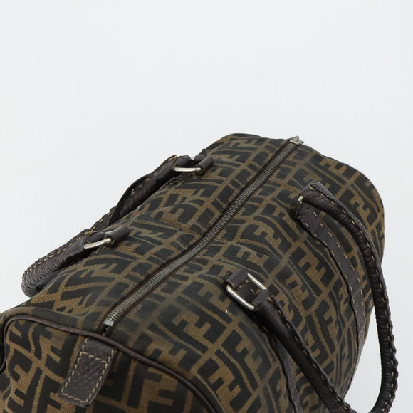 FENDI Zucca Canvas Celeria Boston Bag Black Brown Auth 179230A