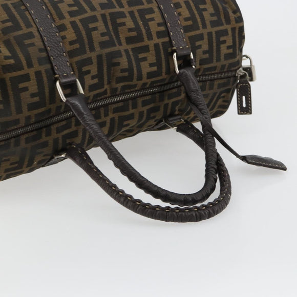 FENDI Zucca Canvas Celeria Boston Bag Black Brown Auth 179230A