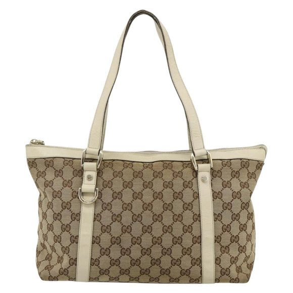 GUCCI GG Canvas Abbey Tote Bag Beige Gold 141470 Auth 179231