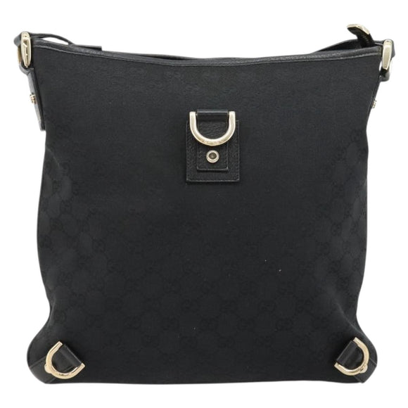 GUCCI Abbey GG Canvas Shoulder Bag Black Gold 131326 Auth 179234A