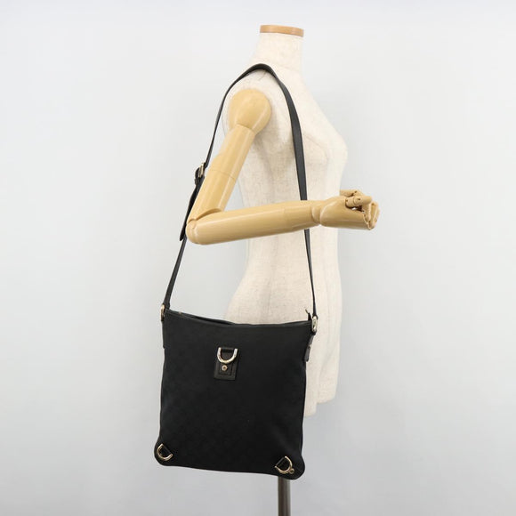 GUCCI Abbey GG Canvas Shoulder Bag Black Gold 131326 Auth 179234A