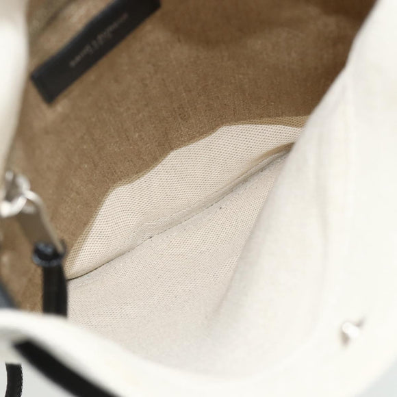 SAINT LAURENT Rucksack Umhängetasche Canvas Silber Beige Auth 179237A