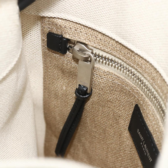 SAINT LAURENT Rucksack Umhängetasche Canvas Silber Beige Auth 179237A