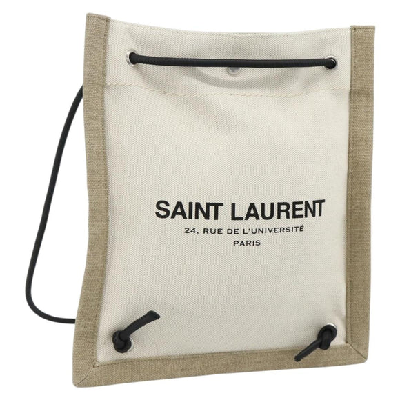 SAINT LAURENT Rucksack Umhängetasche Canvas Silber Beige Auth 179237A