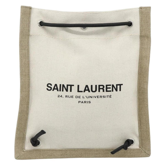 SAINT LAURENT Rucksack Umhängetasche Canvas Silber Beige Auth 179237A