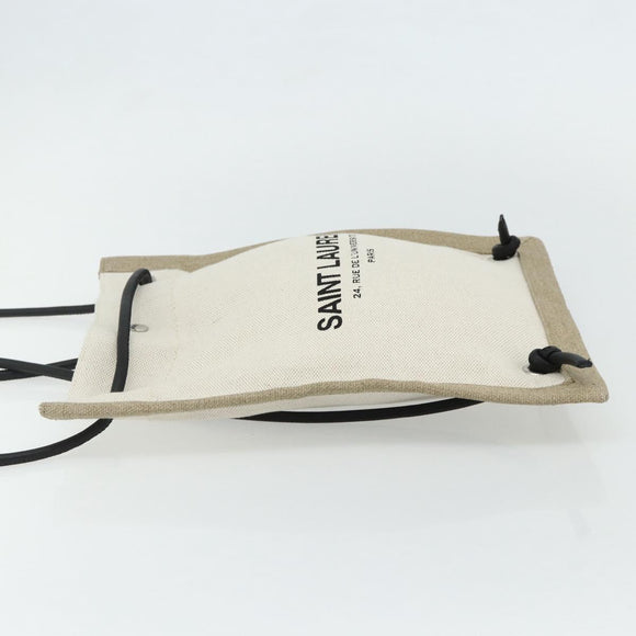 SAINT LAURENT Rucksack Umhängetasche Canvas Silber Beige Auth 179237A