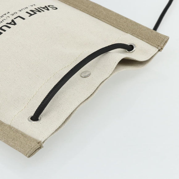 SAINT LAURENT Rucksack Umhängetasche Canvas Silber Beige Auth 179237A