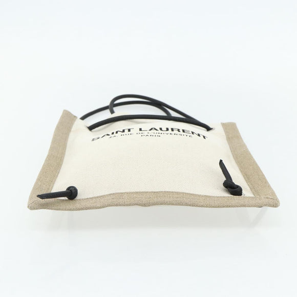 SAINT LAURENT Rucksack Umhängetasche Canvas Silber Beige Auth 179237A