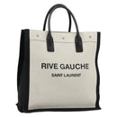 SAINT LAURENT Hand Bag Canvas Beige Silver Auth 179238A-1