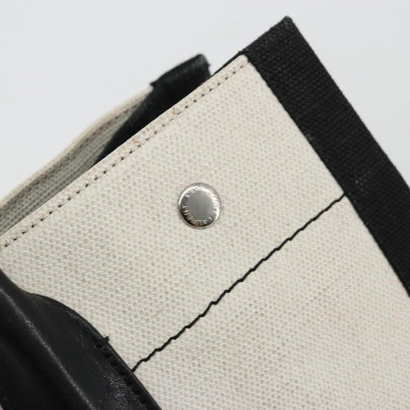 SAINT LAURENT Hand Bag Canvas Beige Silver Auth 179238A