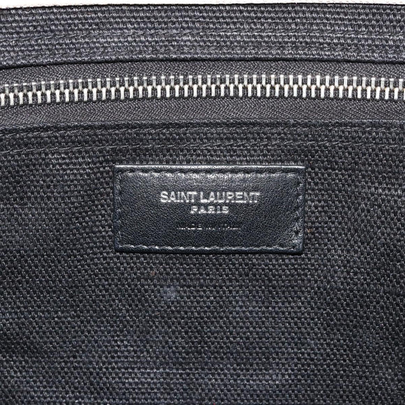 SAINT LAURENT Hand Bag Canvas Beige Silver Auth 179238A