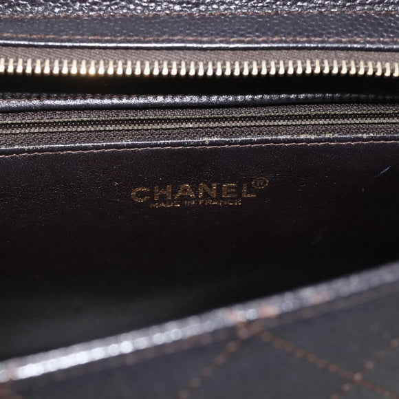 CHANEL Matelasse Tote Bag Caviar Skin Dark Brown Gold CC Auth 179241A