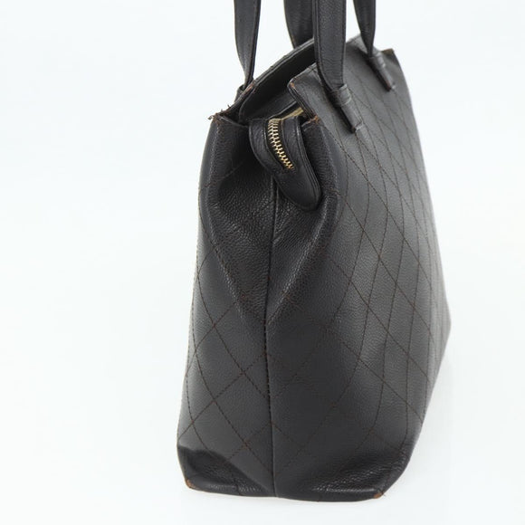 CHANEL Matelasse Tote Bag Caviar Skin Dark Brown Gold CC Auth 179241A