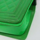 CHANEL Matelasse Chain Shoulder Bag Patent leather Green CC Auth 179242-10