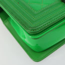 CHANEL Matelasse Chain Shoulder Bag Patent leather Green CC Auth 179242-11