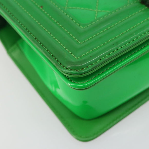 CHANEL Matelasse Chain Shoulder Bag Patent leather Green CC Auth 179242