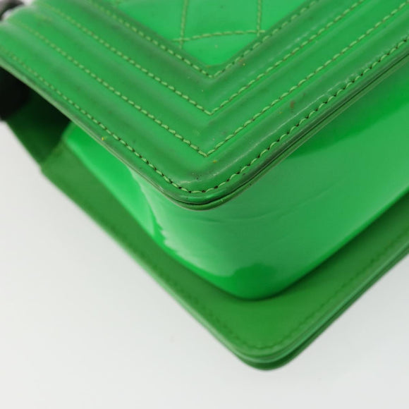 CHANEL Matelasse Chain Shoulder Bag Patent leather Green CC Auth 179242