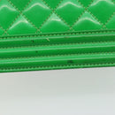 CHANEL Matelasse Chain Shoulder Bag Patent leather Green CC Auth 179242-15