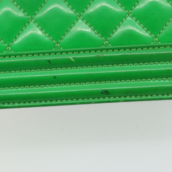 CHANEL Matelasse Chain Shoulder Bag Patent leather Green CC Auth 179242