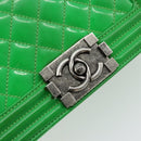 CHANEL Matelasse Chain Shoulder Bag Patent leather Green CC Auth 179242-16