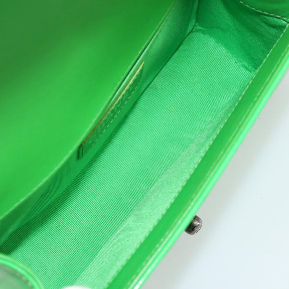 CHANEL Matelasse Chain Shoulder Bag Patent leather Green CC Auth 179242