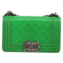CHANEL Matelasse Chain Shoulder Bag Patent leather Green CC Auth 179242-2